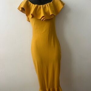 Elegant Mustard Off-Shoulder Dress